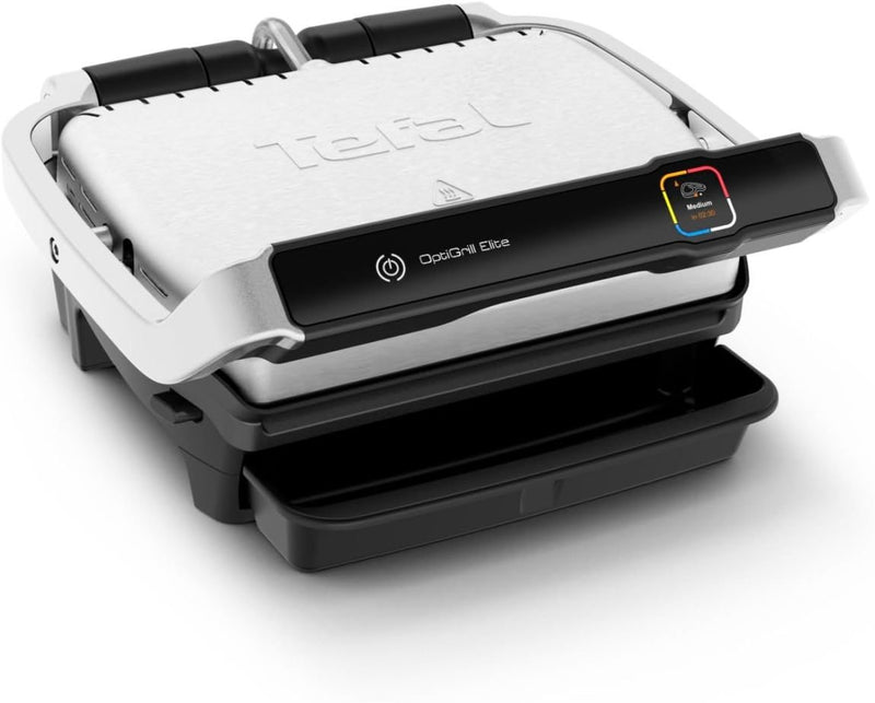 Tefal OptiGrill Elite GC750D16 Grill de contact – 12 programmes, écran digital avec niveau de cuisson, plaques amovibles, inox