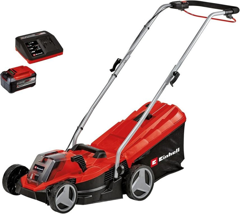 Einhell GE-CM 18/33 Li Kit Power X-Change Tondeuse sans fil 18 V – Largeur de coupe 33 cm, jusqu’à 200 m², moteur sans balais, bac 30 L, hauteur 25-65 mm