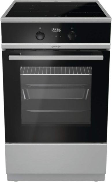 Gorenje GEIT5C61SPG Cuisinière induction pose libre 50 cm, four 70 L – Argent, PerfectGrill, AirFry, FrozenBake, mode pizza 300 °C, AquaClean