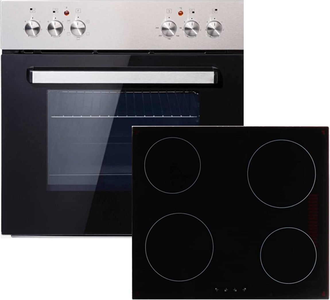 PKM Ensemble four encastrable BIC3-IGKIX-2 – Façade inox, plaque vitrocéramique 60 cm, 3 fonctions de four, classe A