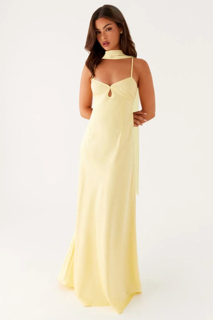 Robe Satin Col V Dos Noué