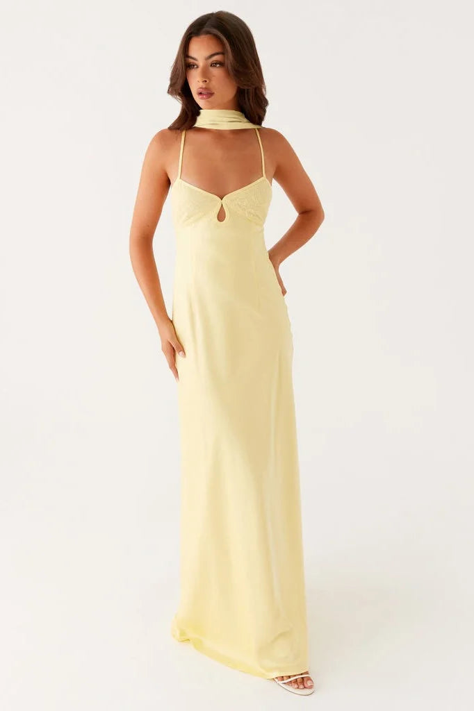 Robe Satin Col V Dos Noué