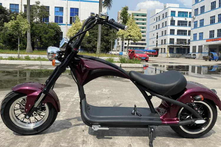 Mangosteen M1P Chopper électrique bordeaux – Moteur brushless 2000 W, jusqu’à 60 km/h, batterie 20 Ah, env. 60 km d’autonomie