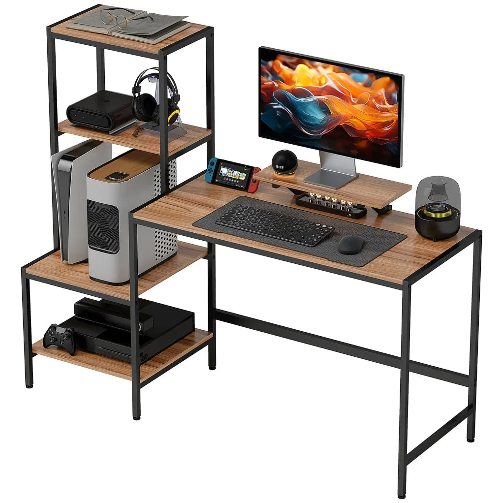 HOMCOM Bureau informatique avec support écran et 4 étagères – 150 × 48 × 125 cm