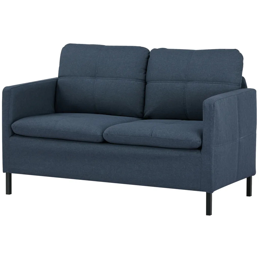 HOMCOM Canapé 2 places aspect lin avec pieds acier – Bleu foncé