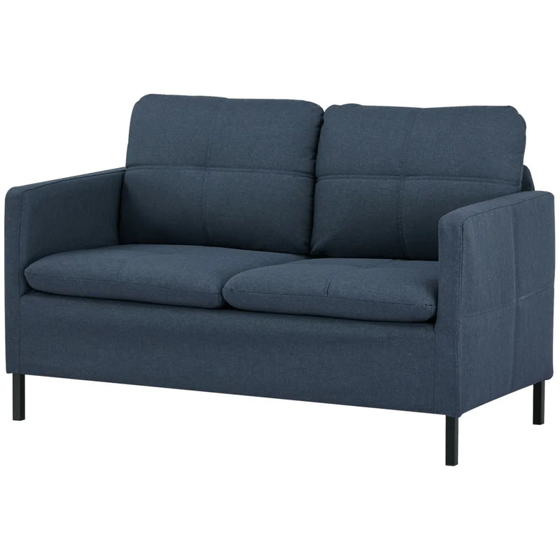 HOMCOM Canapé 2 places aspect lin avec pieds acier – Bleu foncé