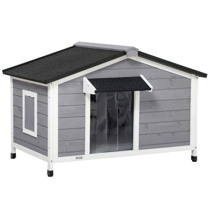 PawHut Niche pour chien d’extérieur en bois massif, toit ouvrant, résistante aux intempéries